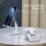 Foldable universal mobile stand holding a smartphone on a desk. - Obeepo.in